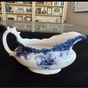 Antique 19th C Flow Blue Ironstone Gravy Boat Rosetta William Adams & Co England